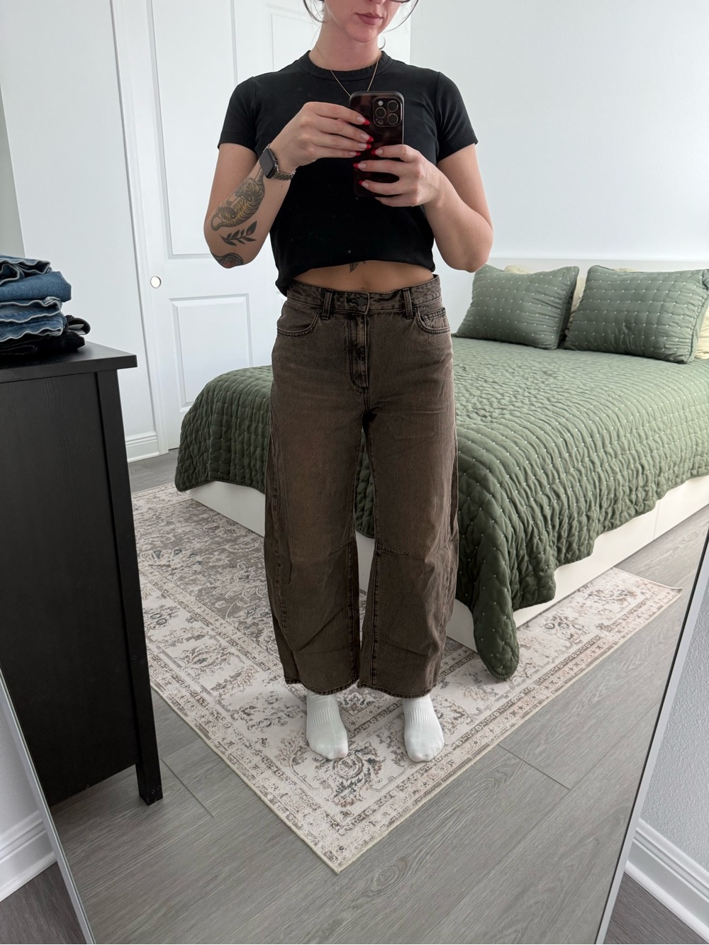 GU Barrel/Wide Leg Jeans in Brown Acid Wash - Large from Japan